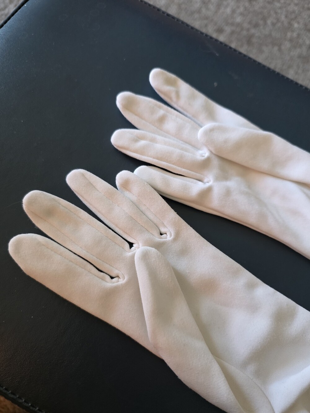 Vintage White Nylon long dressy Gloves. Wedding formal Ruched